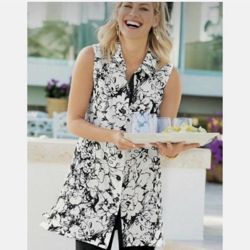 Soft Surroundings Floral Sleeveless Button-Up Blouse/Tunic